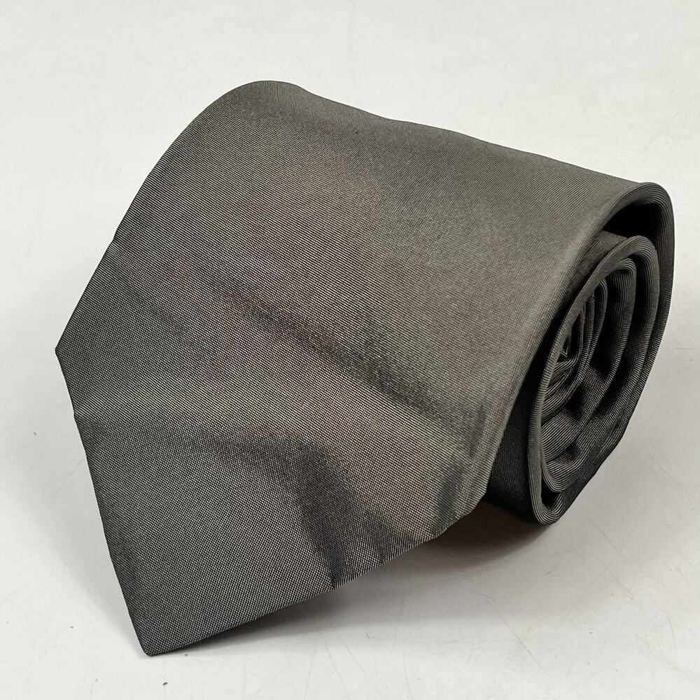 Ermenegildo Zegna Mens Tie Gray Solid 100% Silk Textured Italian Traditional Cut